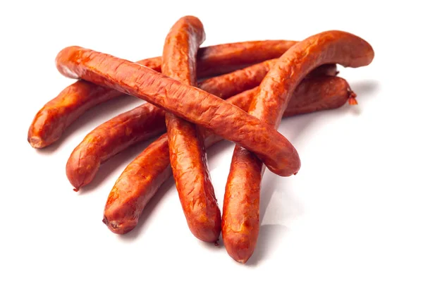 Smoked sausages isolated on a white background — Stock Photo, Image