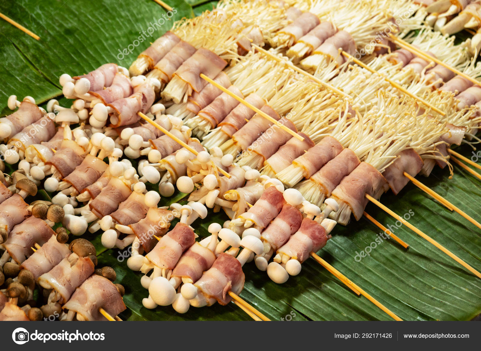 Thai Street Food Kebab Street Food In Thailand Mushroom With B