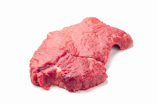 Limpe Bife Cru Muito Fresco Carne Caçarola Isolado Fundo Branco — Fotografia de Stock