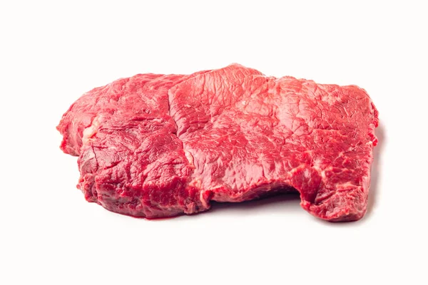 Limpe Bife Cru Muito Fresco Carne Caçarola Isolado Fundo Branco — Fotografia de Stock