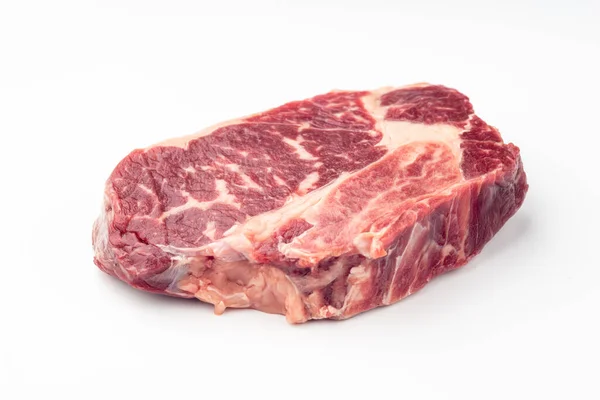 Close Raw Rib Eye Steak Isolated White Background Clipping Path — Stock Photo, Image