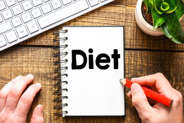 Not defteri ve kalem ile el diyet kelime