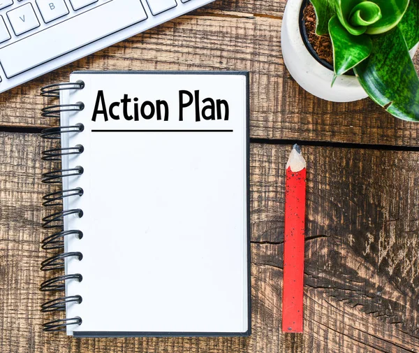 Plan Action Inscription Dans Bloc Notes Concept Texte — Photo