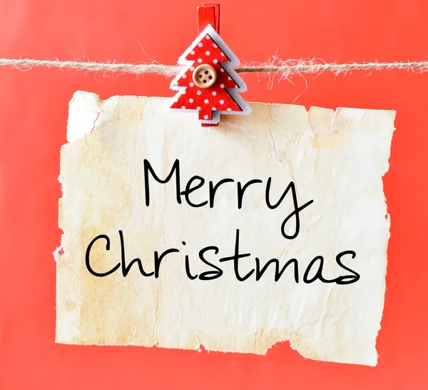 Merry Christmas Inscription Paper Attach Rope — Stock Photo, Image