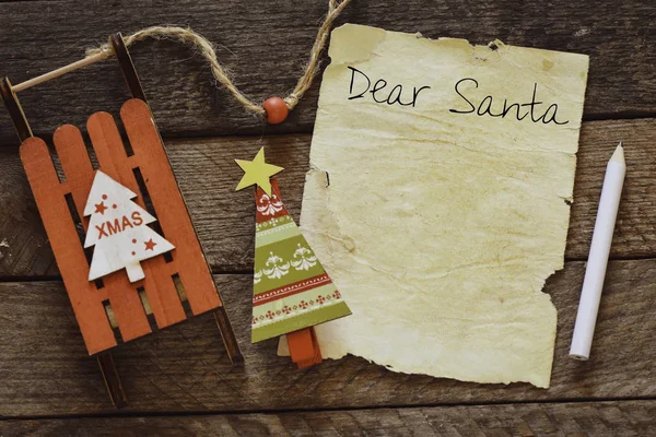 Lieber Weihnachtsmann Brief Den Weihnachtsmann Mit Copyspace Auf Dekoriertem Weihnachtshintergrund — Stockfoto