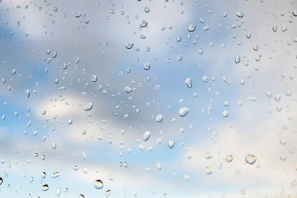 Raindrops Window Glass Background Cloudy Sky — Stock Photo, Image