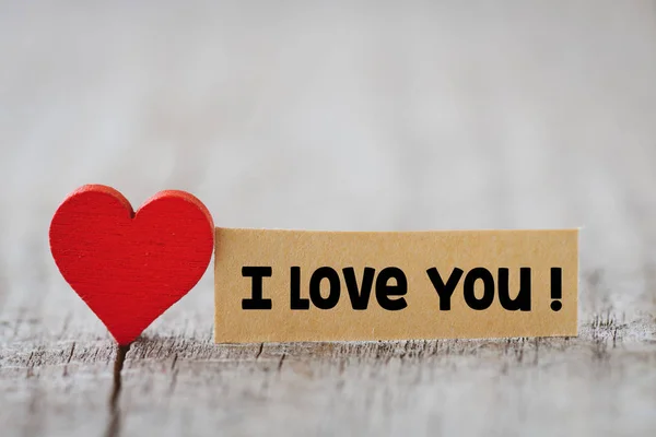 Love You Text Wooden Background Red Heart — Stock Photo, Image