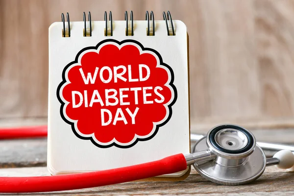 Close View Notebook World Diabetes Day Lettering Stethoscope — Stock Photo, Image