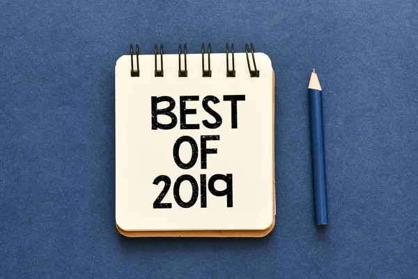 Top View Notebook Best 2019 Lettering Blue Backdrop — Stock Photo, Image