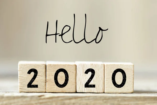 Close View Wooden Blocks Hello 2020 Lettering — Stock Photo, Image