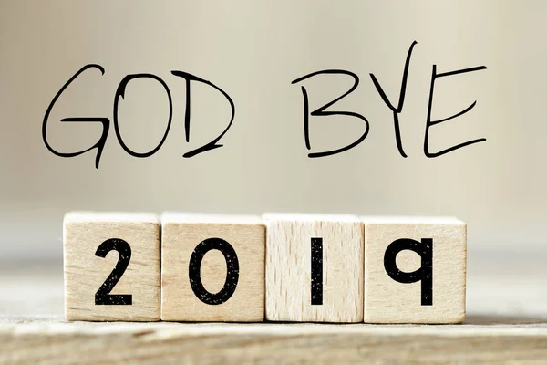 Close View Wooden Blocks Goodbye 2019 Lettering — Stock Photo, Image