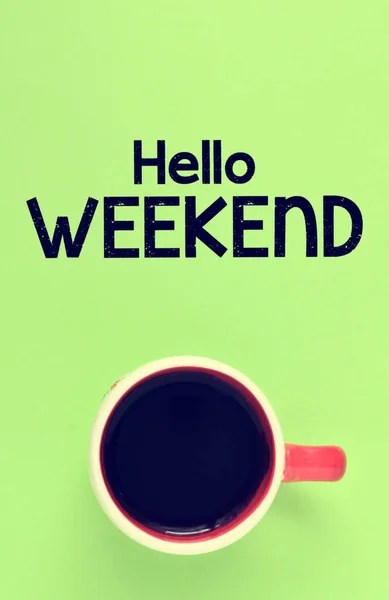 Hello Weekend Lettering Poster Coffee Cup — Stock Photo, Image