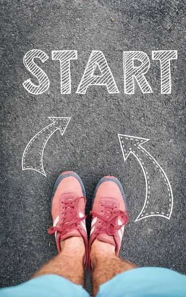 Mensen Aan Een Startlijn Met Start Tekst — Stockfoto