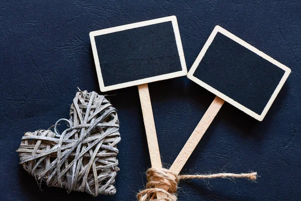 Close View Empty Chalkboards Wooden Backdrop — Stock Photo, Image