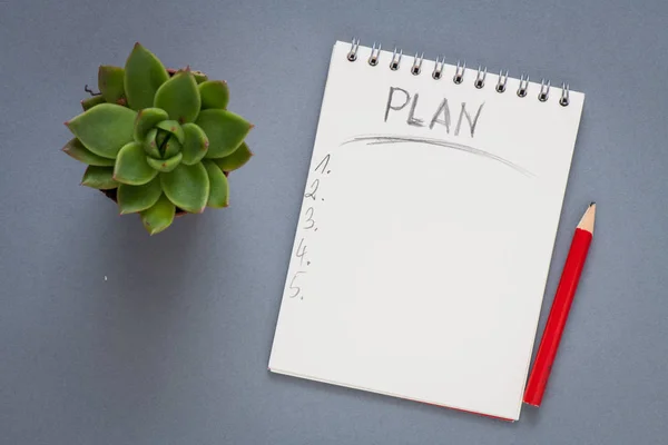 Plan Geschreven Een Office Notitieblok Uitzicht Vanaf Boven — Stockfoto