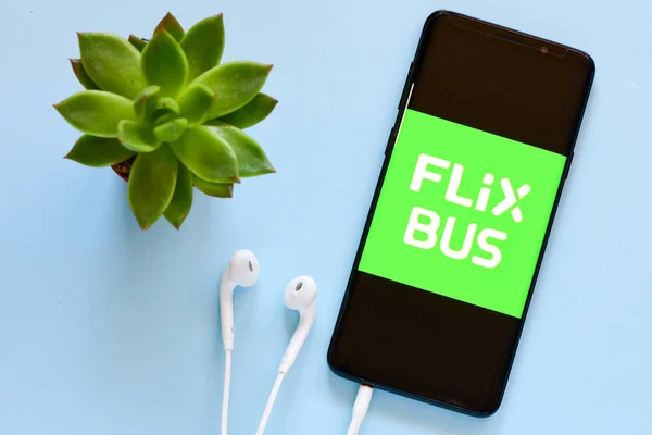 Poznan Poland July 2019 Flix Bus Logo Displayed Smartphone — Stock Photo, Image