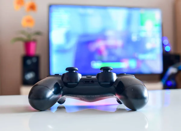 Poznań Polska Lipca 2019 Kontroler Playstation Kontroler Gier Wideo Przed — Zdjęcie stockowe