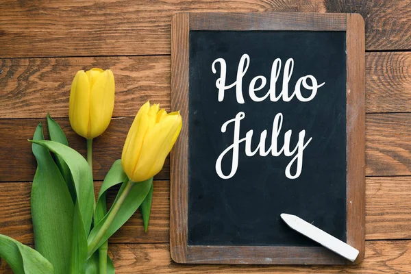 Hello July Words Written Chalk Board — Stock Photo, Image