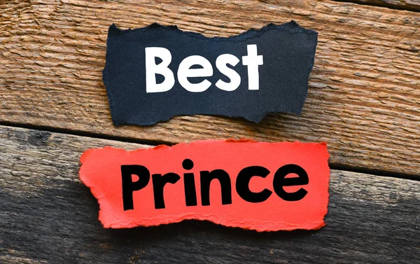 Best Prince Text Auf Schwarzer Und Roter Karte Und Holztisch — Stockfoto