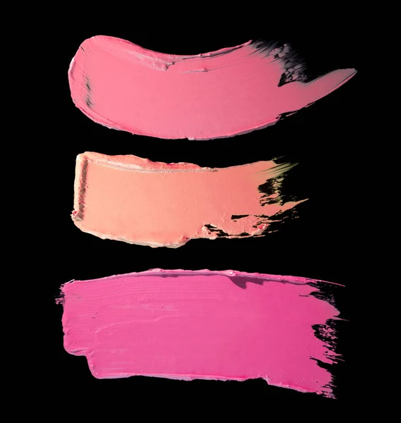 Lippenstift Vlekken Textuur Zwarte Geïsoleerde Rood Roze Pastel Achtergrondkleur — Stockfoto