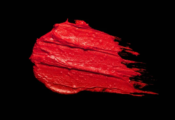 Красная Помада Текстура Мазок Черном Изолированном Фоне — стоковое фото
