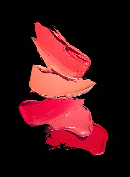 Rouge Lèvres Texture Tache Noir Fond Isolé Rouge Rose Couleur — Photo