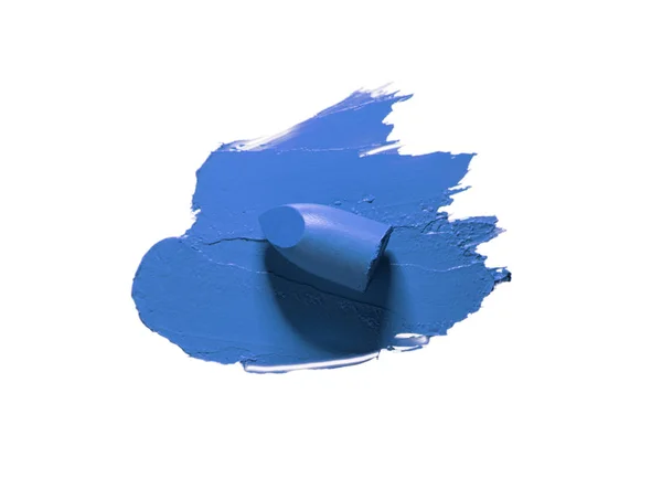 Manchada Manchada Trazo Lápiz Labial Azul Sobre Fondo Blanco Aislado — Foto de Stock