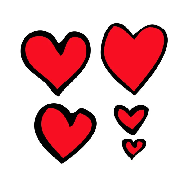 Iconos Corazones Dibujados Mano Sobre Fondo Blanco — Vector de stock