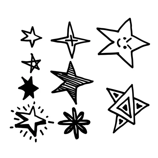 Étoiles Dessinées Main Icônes Sur Fond Blanc — Image vectorielle