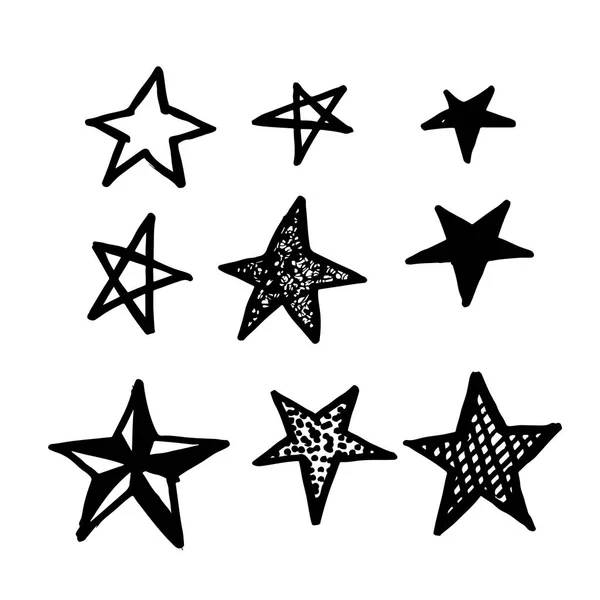 Iconos Estrellas Dibujadas Mano Sobre Fondo Blanco — Vector de stock