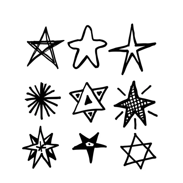 Iconos Estrellas Dibujadas Mano Sobre Fondo Blanco — Vector de stock