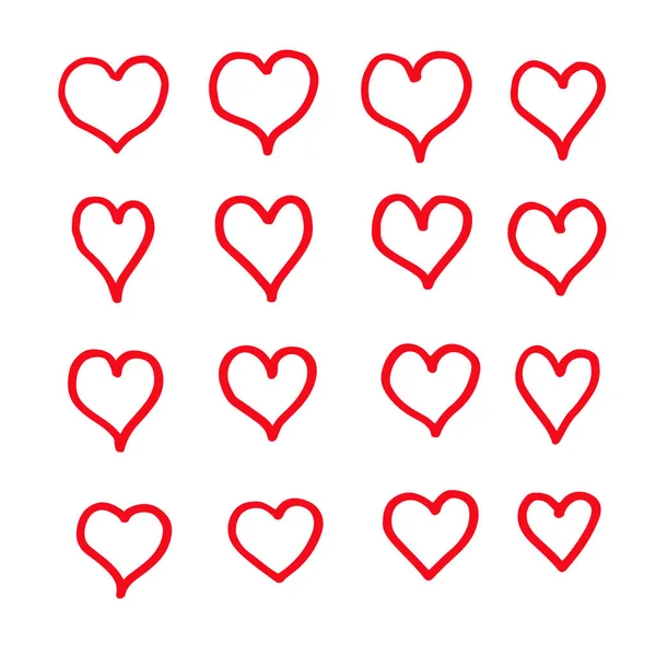 Icônes Coeur Dessinées Main Sur Fond Blanc — Image vectorielle