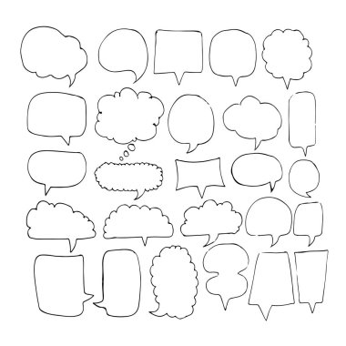 Beyaz arka plan üzerinde konuşma kabarcıklar simgeler