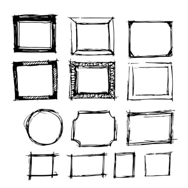 Elle çizilmiş kroki çizgi kare beyaz arka plan üzerinde