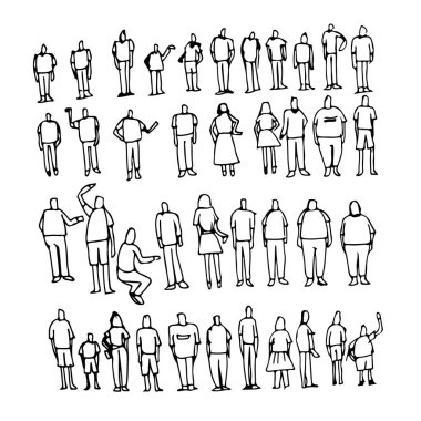 El insanlar simgeler beyaz zemin üzerine çekilmiş.