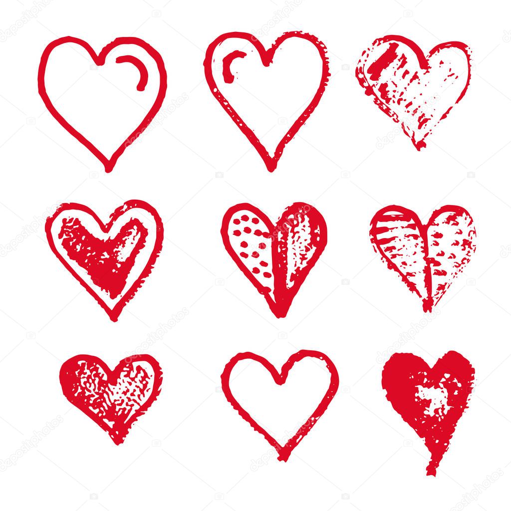 hand drawn hearts icons on white background 
