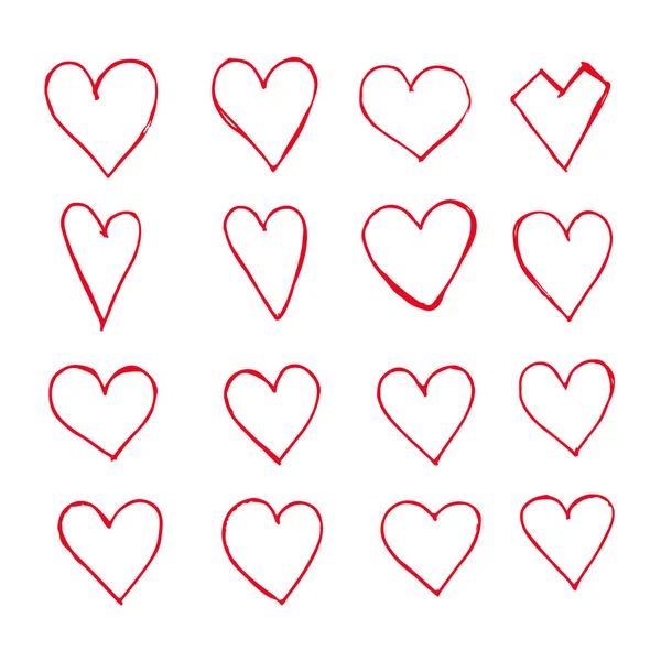 Iconos Corazones Dibujados Mano Sobre Fondo Blanco — Vector de stock