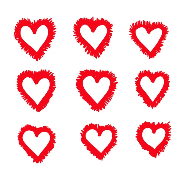 Iconos Corazones Dibujados Mano Sobre Fondo Blanco — Vector de stock