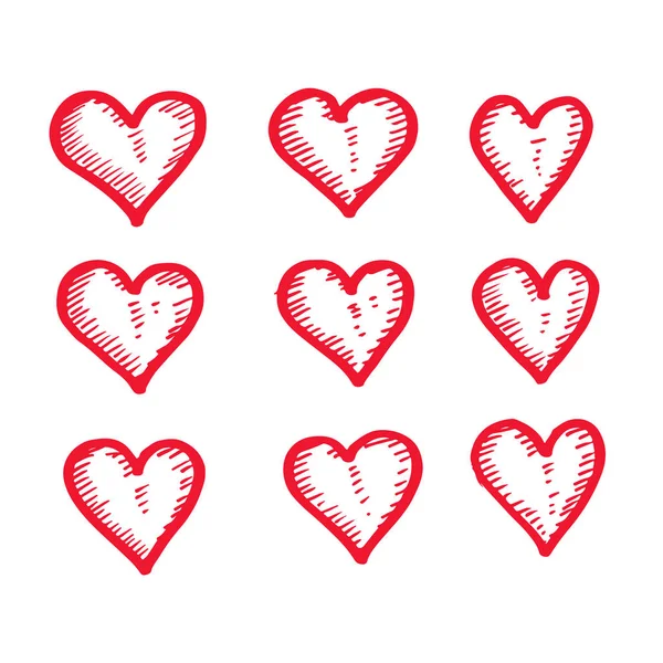 Icônes Coeur Dessinées Main Sur Fond Blanc — Image vectorielle