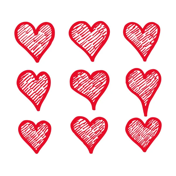 Hand Drawn Hearts Icons White Background — Stock Vector