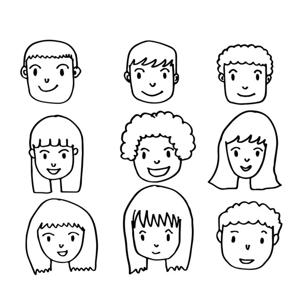 Visages Dessinés Main Des Gens Style Croquis Illustration Vectorielle — Image vectorielle