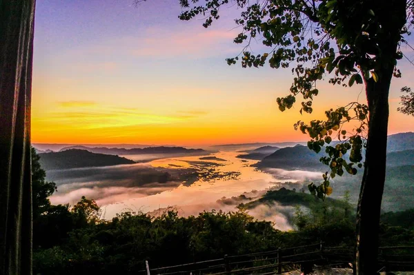 Morning Sunlight Mekong River Phu Huay Isan Sangkhom District Nong — Stock Photo, Image