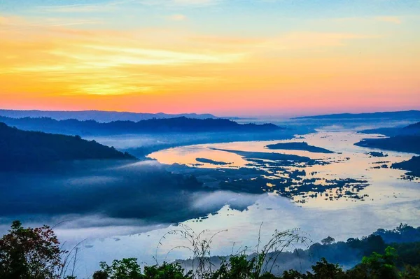 朝の日差し メコン川 Phu Huay Isan Sangkhom Diストリクト Nong Khai省 Thailand — ストック写真