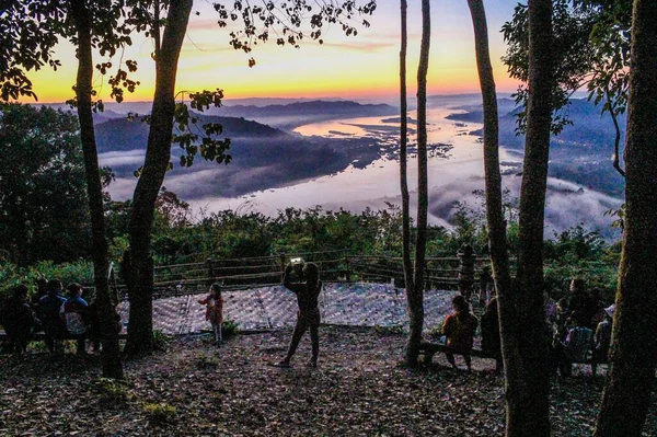 Manhã Luz Solar Rio Mekong Phu Huay Isan Distrito Sangkhom — Fotografia de Stock