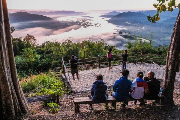 Matin Soleil Mékong Rivière Phu Huay Isan District Sangkhom Province — Photo