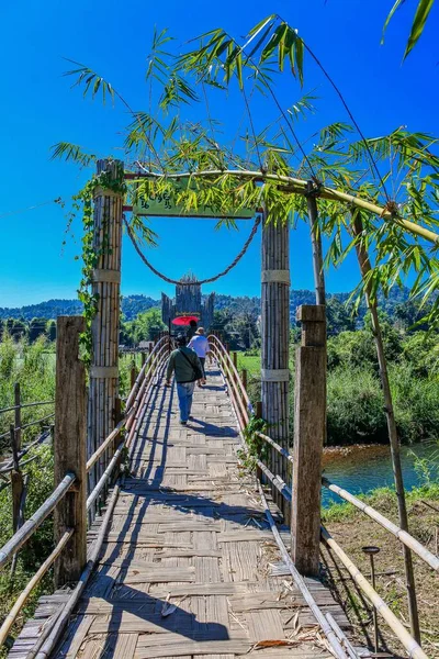 Bambu Köprüsü Sutongpe Köprüsü Uzun Tahta Köprü Mae Hong Son — Stok fotoğraf