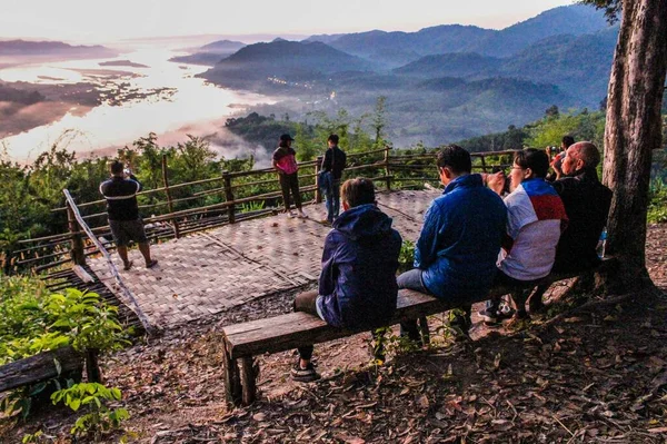 Manhã Luz Solar Rio Mekong Phu Huay Isan Distrito Sangkhom — Fotografia de Stock