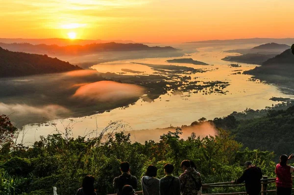 朝の日差し メコン川 Phu Huay Isan Sangkhom Diストリクト Nong Khai省 Thailand — ストック写真