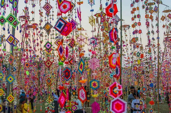 Farbenfrohes Tung Flaggenfest Phra Khu Kalasin Thailand — Stockfoto