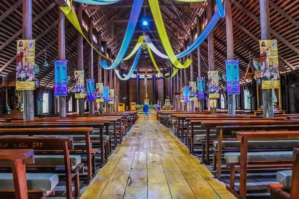Iglesia Cristiana Madera Más Grande Yasothon Tailandia — Foto de Stock